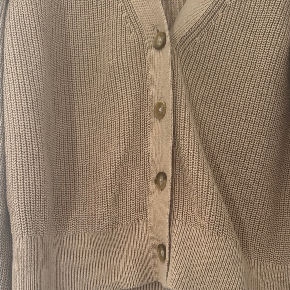 LOFT Cream Cardigan Sweater with Ribbed Knit 148 - Picture 2 of 6